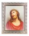  ECCE HOMO IN A FINE DETAILED SCROLL CARVINGS ANTIQUE SILVER FRAME 